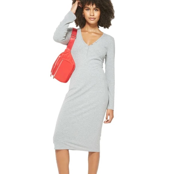 wild fable Dresses & Skirts - Wild Fable LONG SLEEVE RIB HENLEY MIDI DRESS
